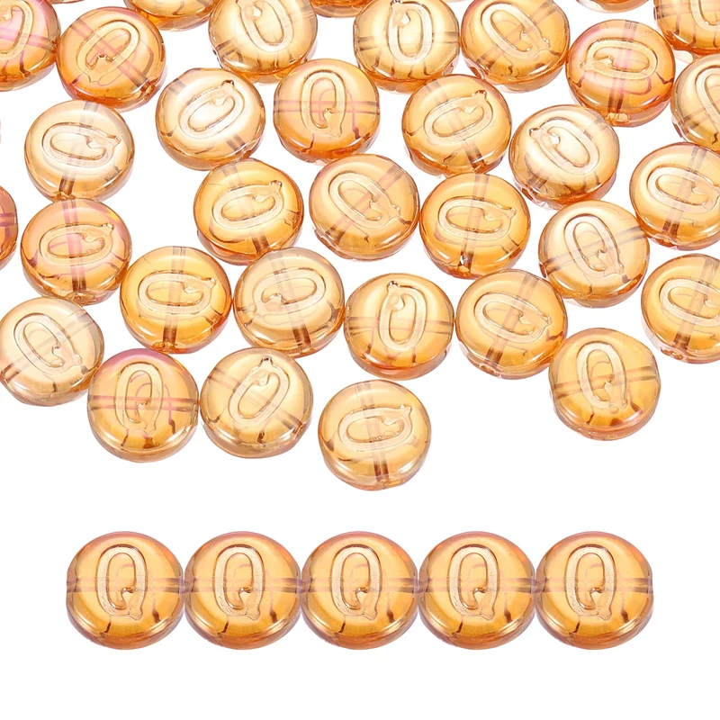 60Pcs Glass Letter Beads, 10mm Q Initial Letter Spacer Beads, Red Orange