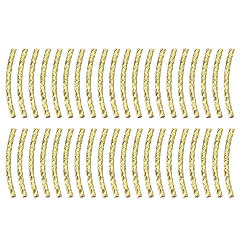 40Pcs Brass Curved Tube Beads, 1.5x20mm Noodles Spacer Bead, Light Golden