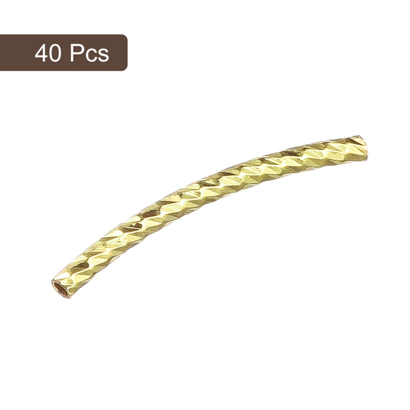 40Pcs Brass Curved Tube Beads, 1.5x20mm Noodles Spacer Bead, Light Golden
