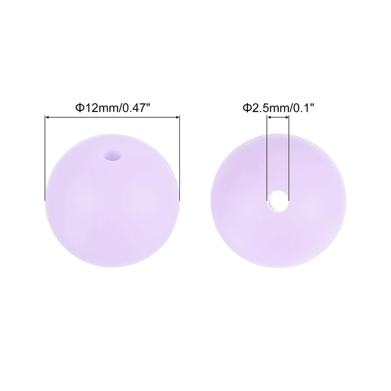 50Pcs 12mm Silicone Beads, Round Loose Rubber Bead for DIY (Lavender)