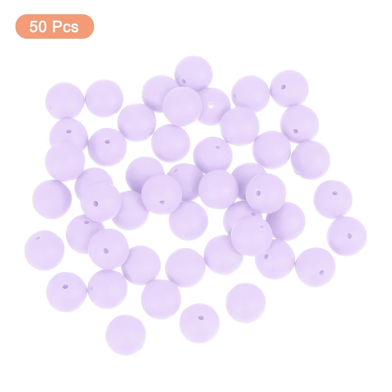 50Pcs 12mm Silicone Beads, Round Loose Rubber Bead for DIY (Lavender)