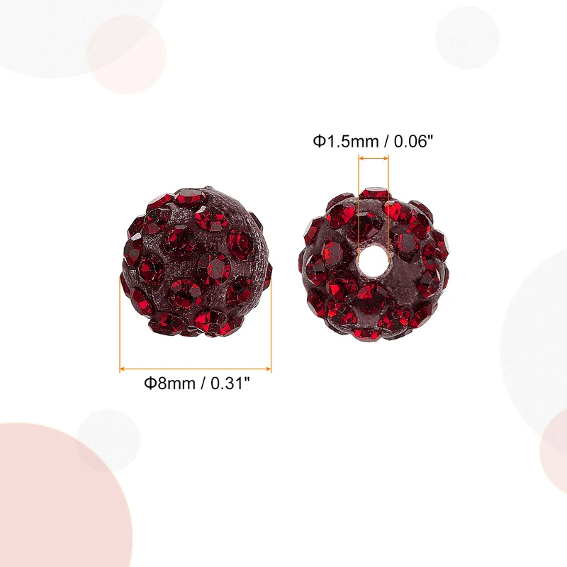 100Pcs 8mm Rhinestone Clay Beads, Polymer Clay Crystal Bead (Deep Red)