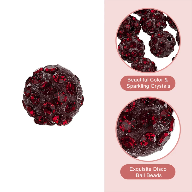 100Pcs 8mm Rhinestone Clay Beads, Polymer Clay Crystal Bead (Deep Red)