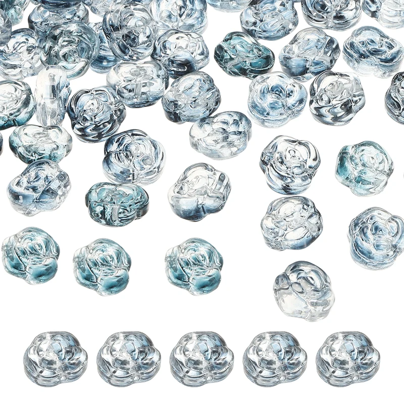 100Pcs Rose Beads 0.55" Glass Flower Rose Charm Dark Blue