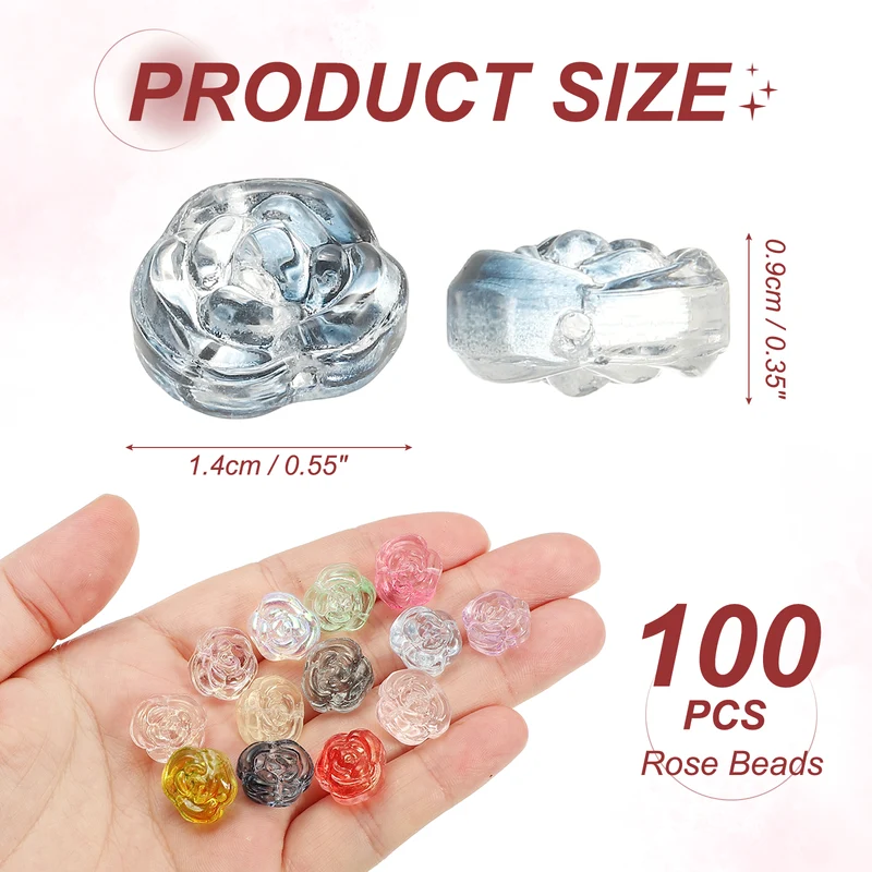 100Pcs Rose Beads 0.55" Glass Flower Rose Charm Dark Blue