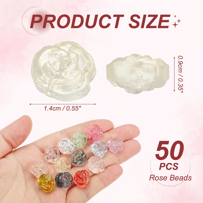 50Pcs Rose Beads 0.55" Glass Flower Rose Charm Light Yellow