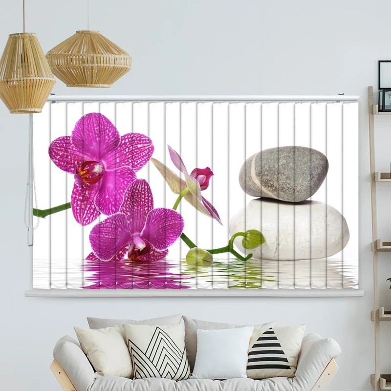 Lamellenvorhang Motiv "Wasser Orchidee Steine"