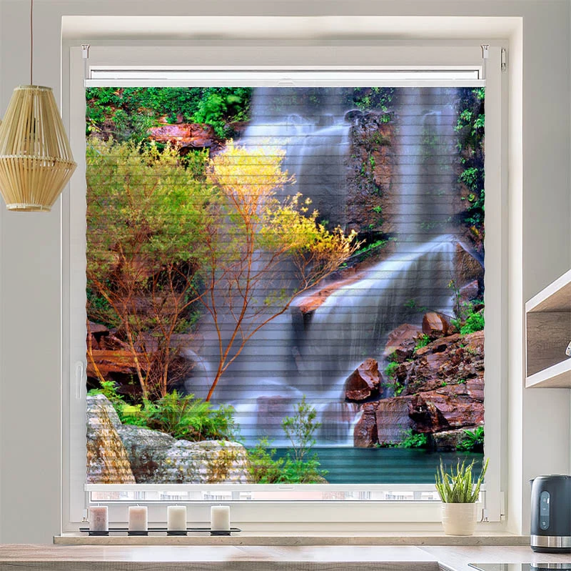 Plissee Motiv "Wasserfall im Wald"