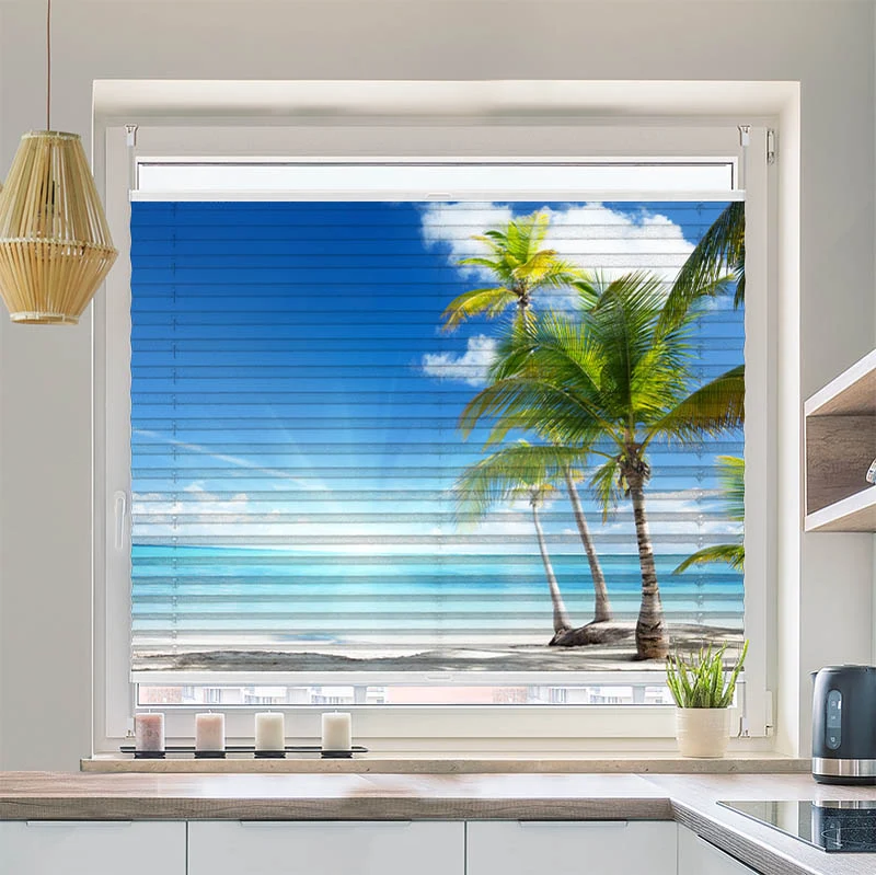 Plissee Motiv "Palmen Strand Sonne"