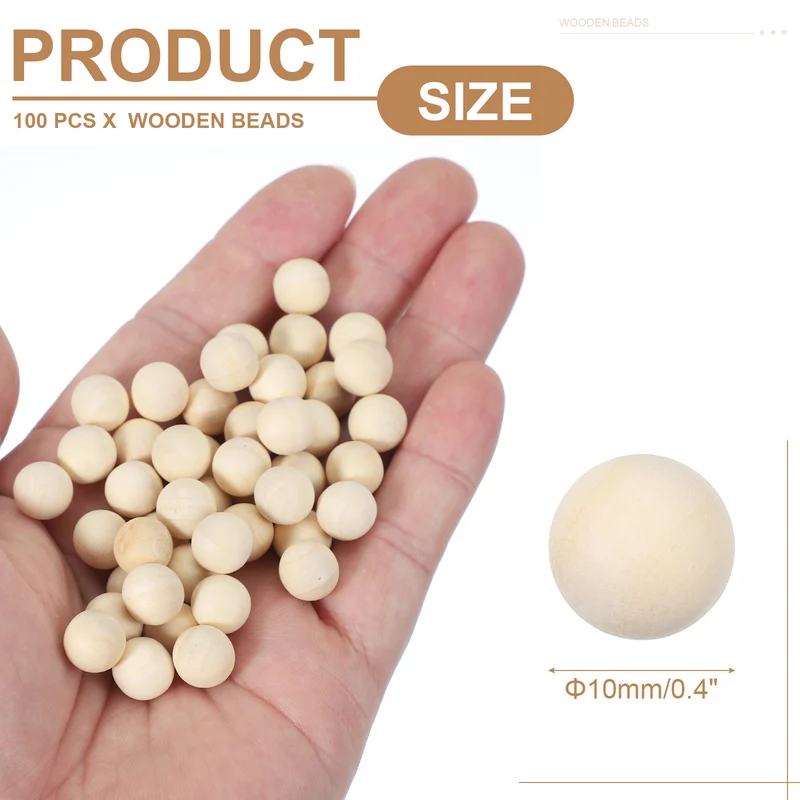 100 Pcs Wooden Balls, 0.4 Inch(10mm) Unfinished Wood Balls, Wood Color
