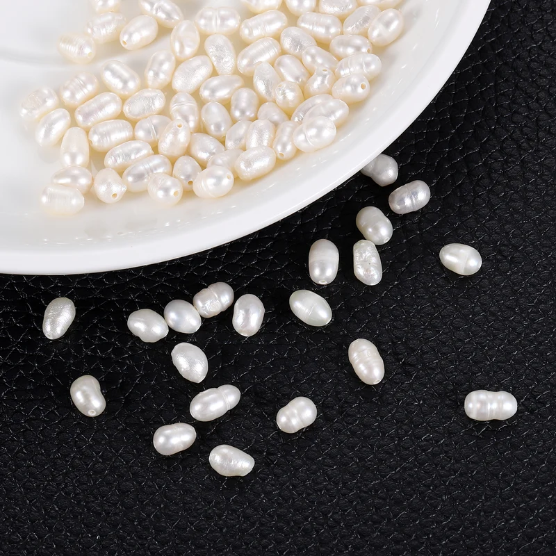 100 Pcs 4-5mm 0.8mm Hole Oval Shape Freshwater Pearl Beads,White