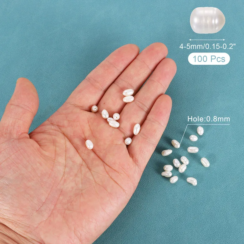 100 Pcs 4-5mm 0.8mm Hole Oval Shape Freshwater Pearl Beads,White
