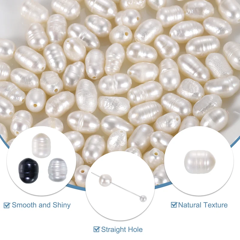 100 Pcs 4-5mm 0.8mm Hole Oval Shape Freshwater Pearl Beads,White