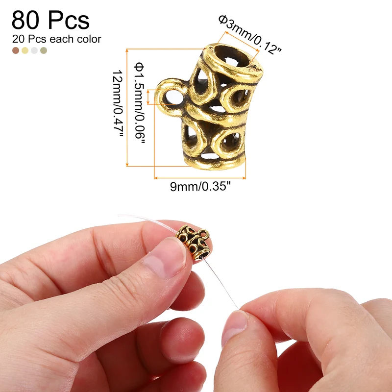Spacer Bail Bead, 80 Pcs Spacer Beads Charms Holder Bracelet Tube Beads Hanger for Necklace Jewelry DIY Making, 4 Colors