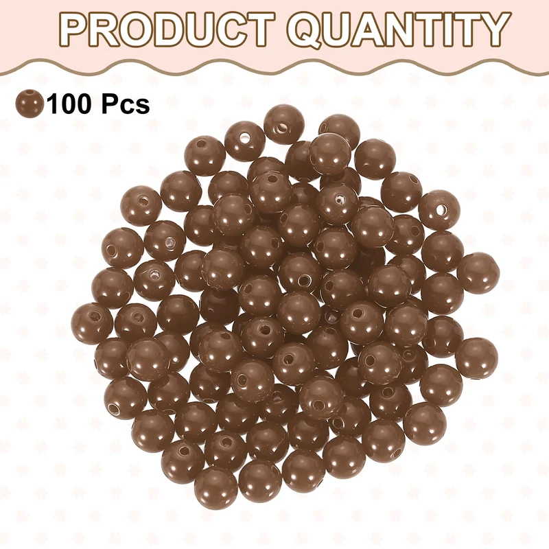100pcs Deep Brown Acrylic Round Beads 10mm Plastic Resin Loose Bead