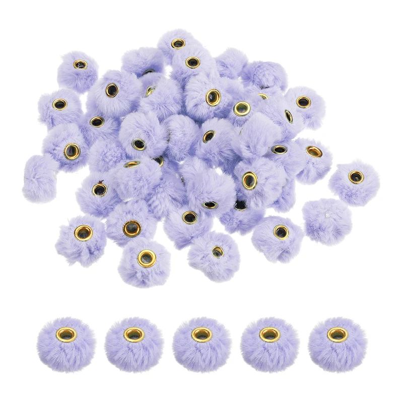 50Pcs Pom Pom Beads, Faux Fur Fuzzy Spacers Bead with 4mm Hole, Light Purple