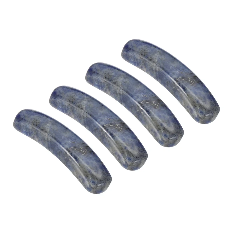 4 Pcs Natural Stone, 36 x 10 mm Natural Curved Clear Quartz Stone Crystal Handmade Jade Flat Beads for DIY Crafting, Blue Vein Stone