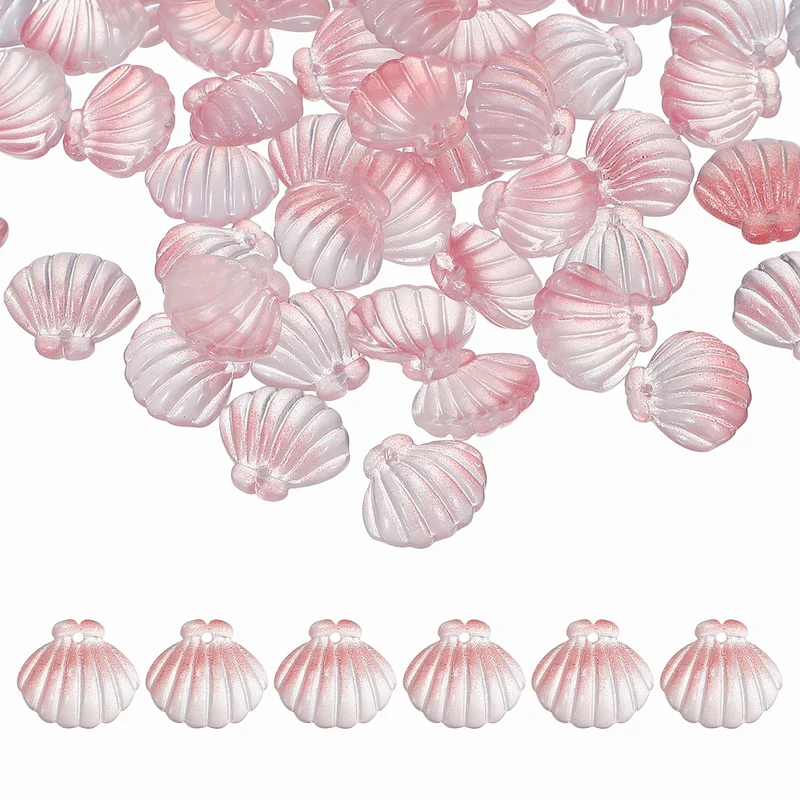 100 Pcs Glass Crystal Bead, Scallop Shape Beads for Jewelry Making, Pink