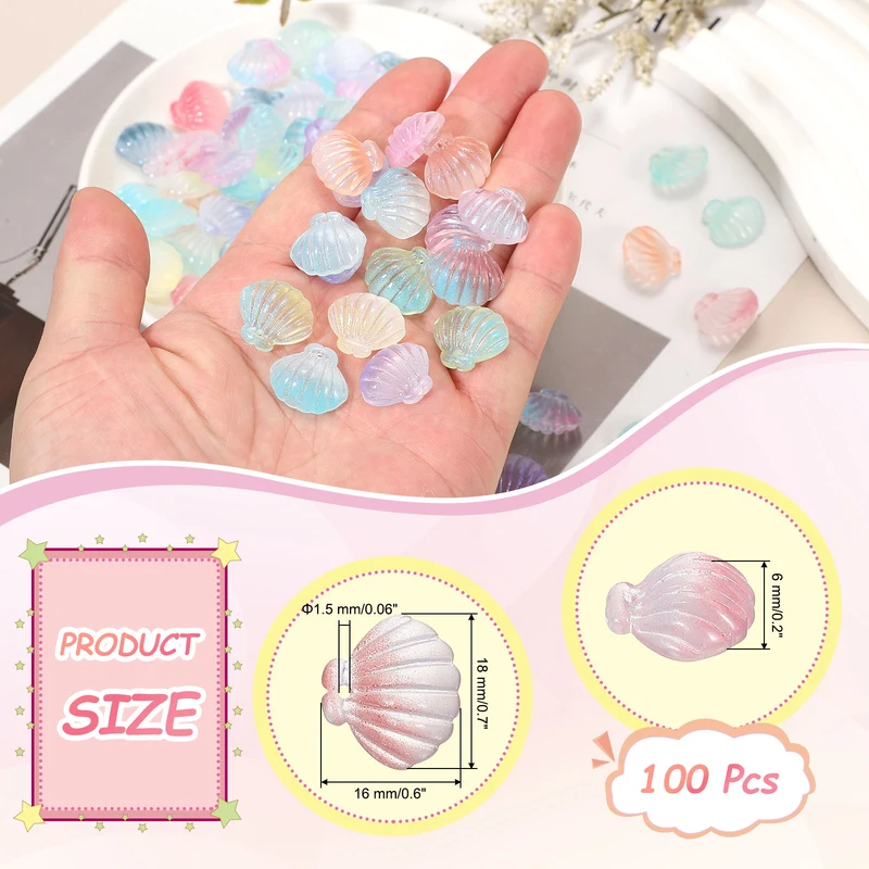 100 Pcs Glass Crystal Bead, Scallop Shape Beads for Jewelry Making, Pink