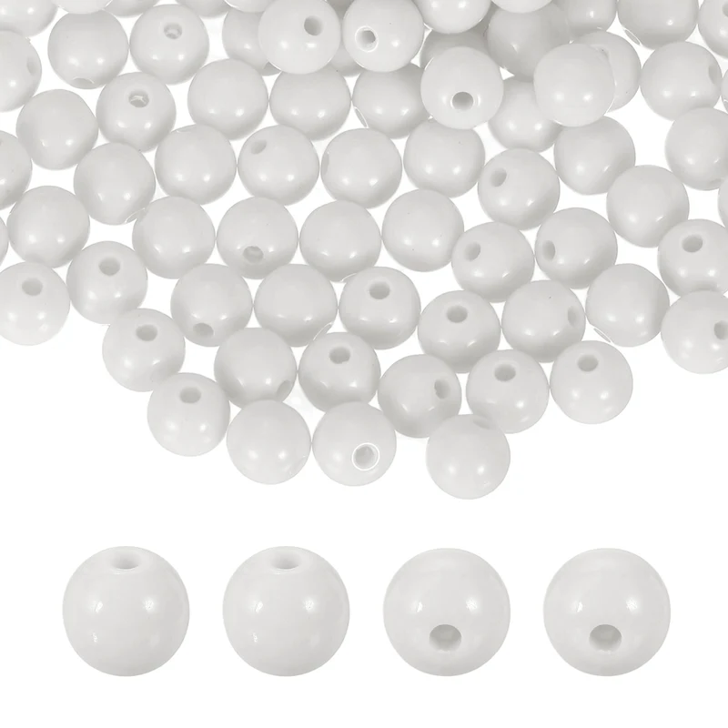 100pcs White Acrylic Round Beads 8mm Plastic Resin Loose Bead