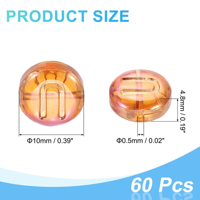 60Pcs Glass Letter Beads, 10mm U Initial Letter Spacer Beads, Red Orange