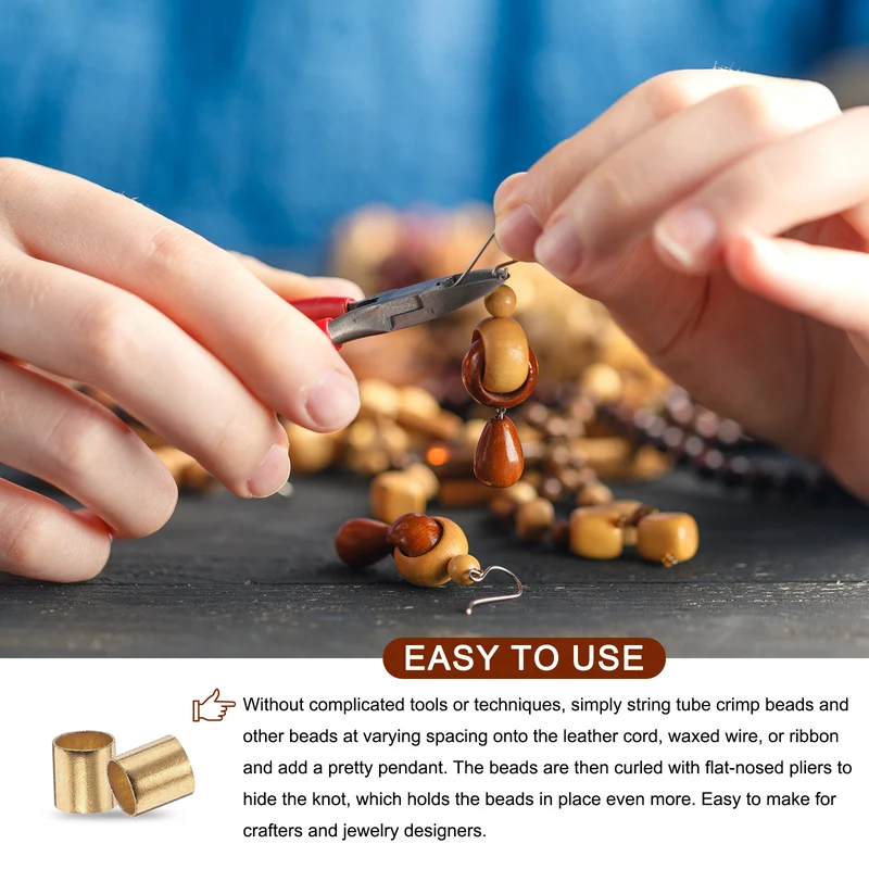 500Pcs Tube Crimp Beads 2.5x2.5mm Crimp Beads for Jewelry Making Light Gold