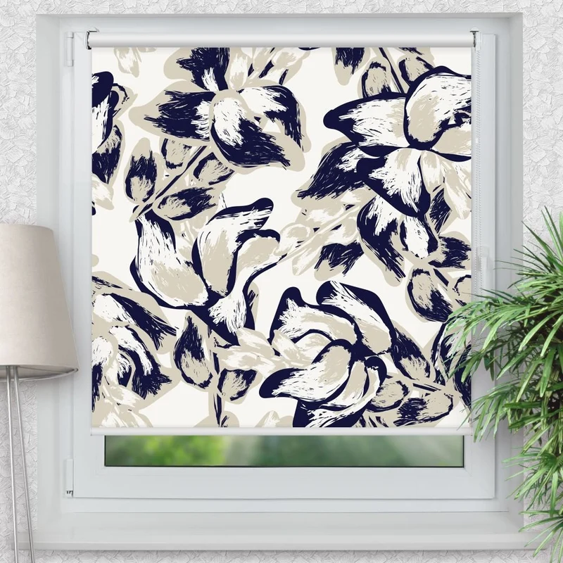 Klemmfix Rollo 'Abstrakt Blau Floral' | Motiv-Klemmrollo