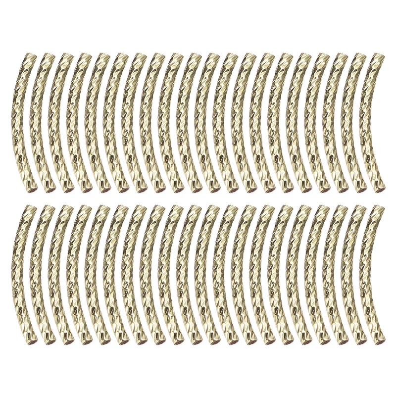 40Pcs Brass Curved Tube Beads, 1.5x25mm, Light Golden