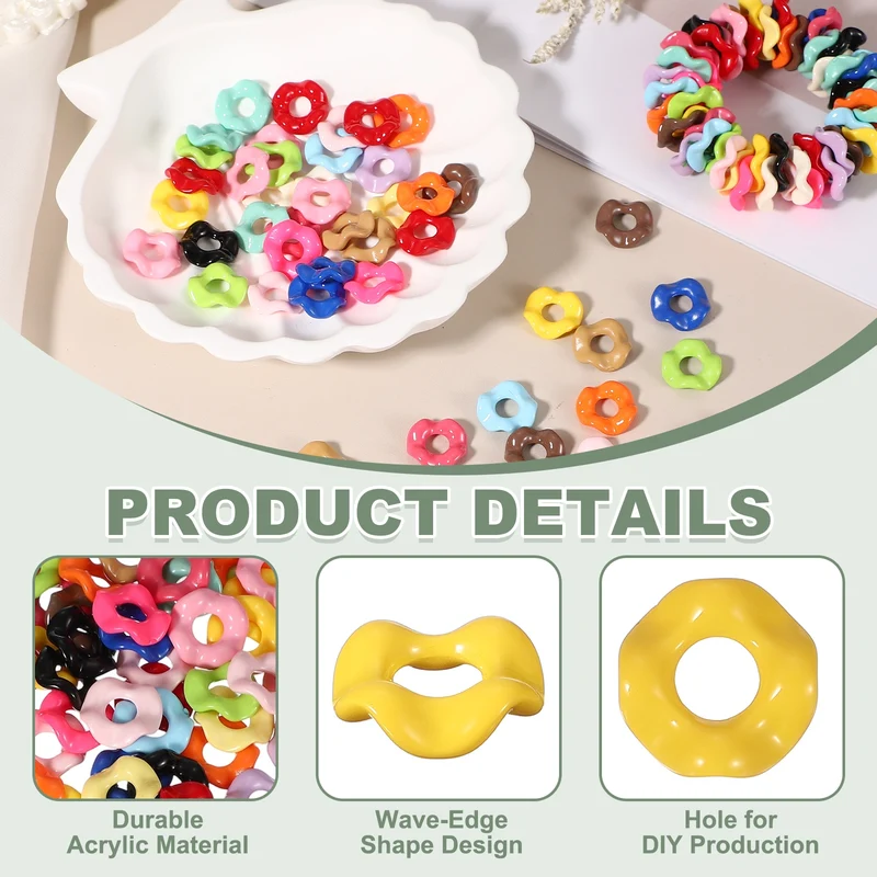 50 Pcs Wavy Spacers, Acrylic Flower Beads Wave Focal Bead, Yellow