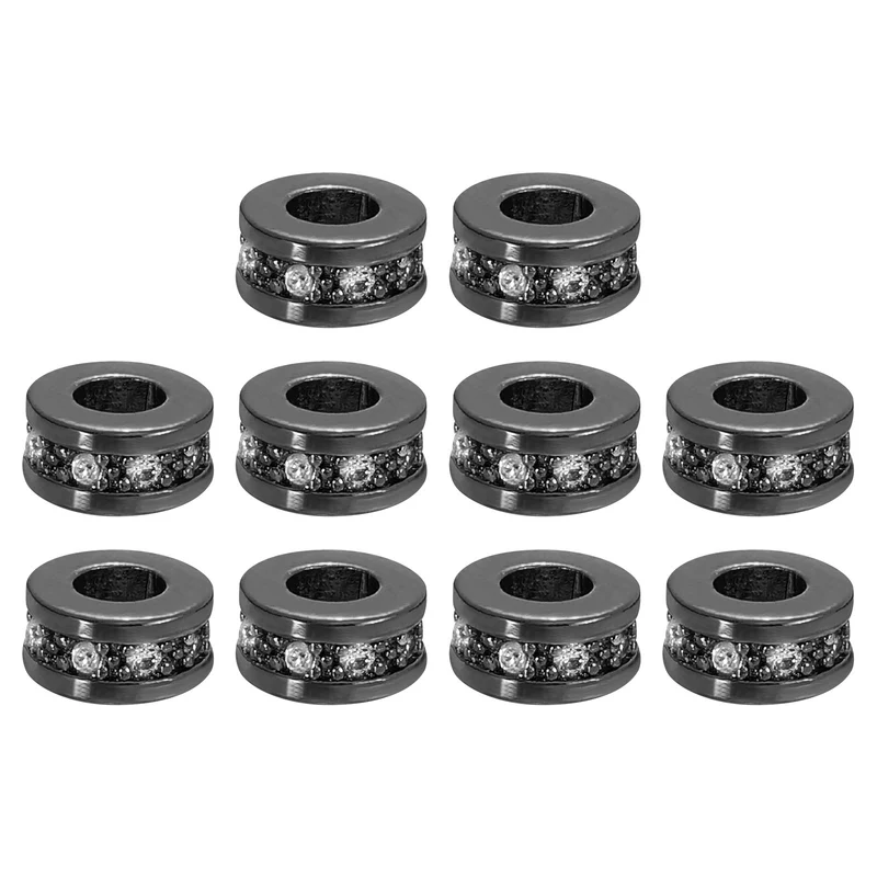Round Ring Charm Spacer Bead, 10Pcs 8mm Zircon Pave Bead(White - Metallic Black)