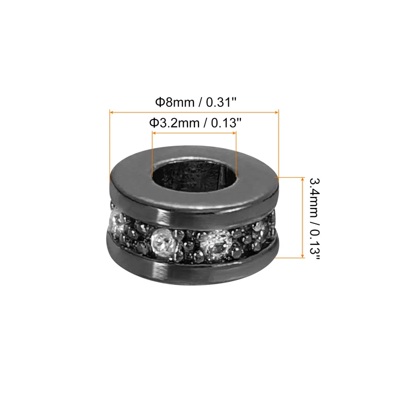 Round Ring Charm Spacer Bead, 10Pcs 8mm Zircon Pave Bead(White - Metallic Black)