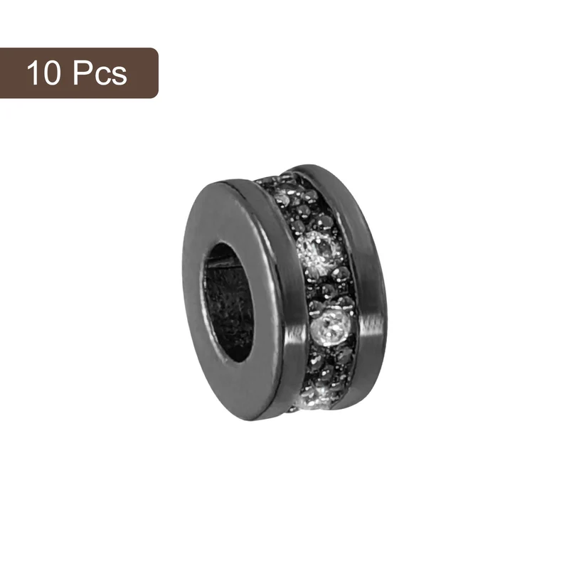 Round Ring Charm Spacer Bead, 10Pcs 8mm Zircon Pave Bead(White - Metallic Black)