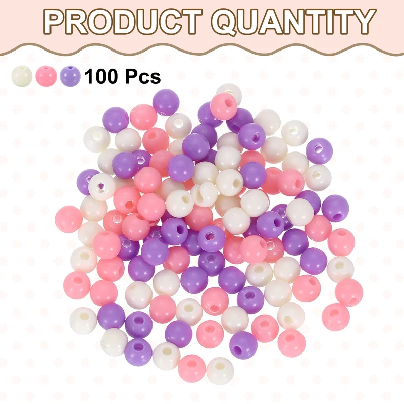100pcs Cream Purple Acrylic Round Beads 6mm Plastic Resin Loose Bead
