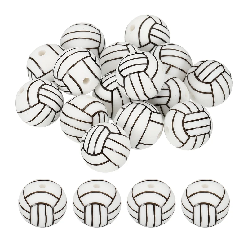 15Pcs Silicone Sports Beads 15mm Ball Shaped Beads Volleyball