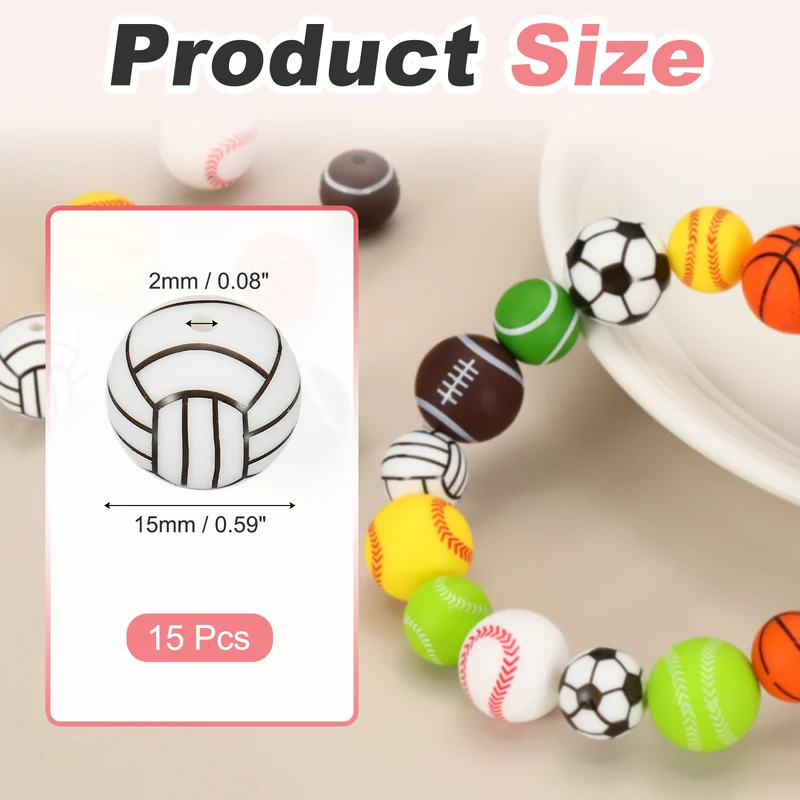 15Pcs Silicone Sports Beads 15mm Ball Shaped Beads Volleyball