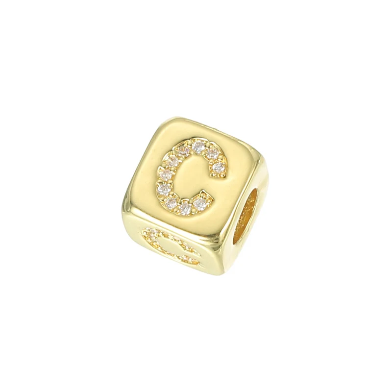 Rhinestone Letters Cube Beads, 26 Letters Dice Charm Alphabet C