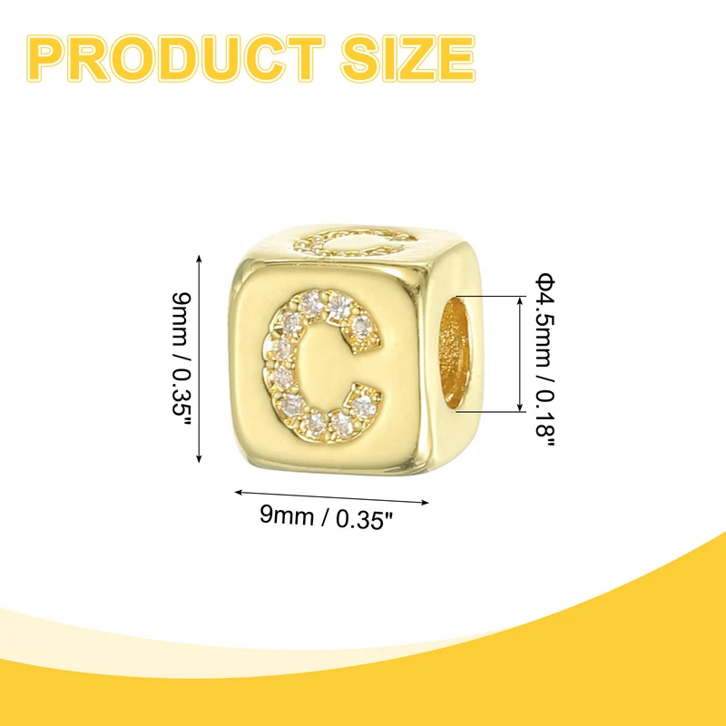 Rhinestone Letters Cube Beads, 26 Letters Dice Charm Alphabet C