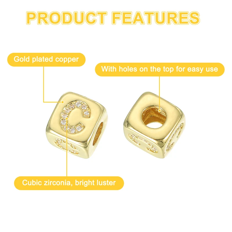 Rhinestone Letters Cube Beads, 26 Letters Dice Charm Alphabet C