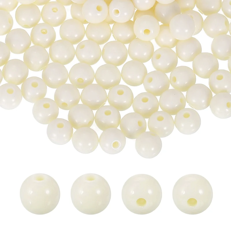 100pcs Creamy White Acrylic Round Beads 8mm Plastic Resin Loose Bead