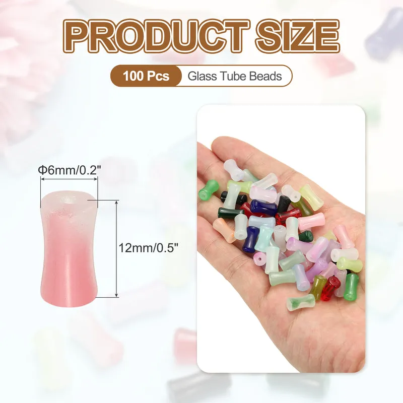 100 Pcs Glass Tube Beads, 6x12mm Bamboo Stick Tube Beads, Light Pink