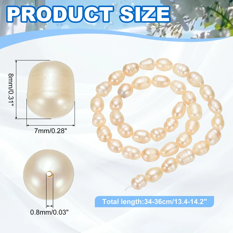 Freshwater Pearl Beads, 7-8mm Rice Shape Pearl String, Beige Pink