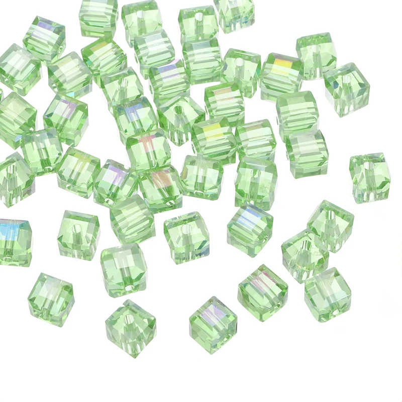 50Pcs Cube Crystal Glass Beads, 8mm Sparkle Faceted Loose Bead (Green)