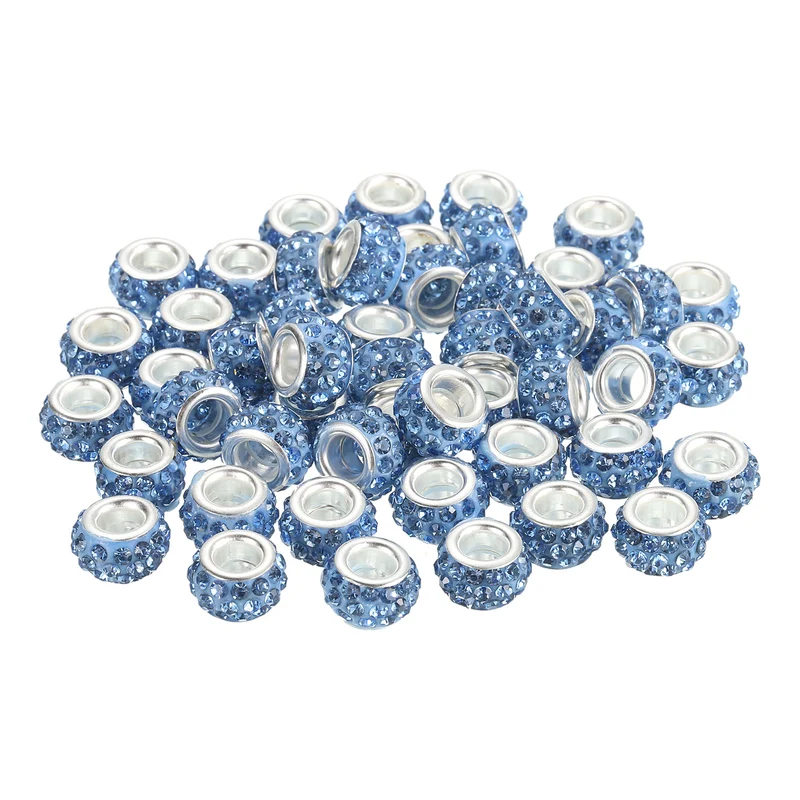 50Pcs European Large Hole Beads Rhinestone Craft Beads Light Blue