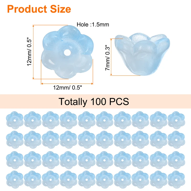 100Pcs Glass Flower Beads for Jewelry Making Loose Bead Charm Light Blue