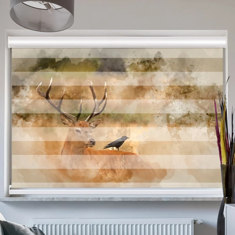 Doppelrollo mit Kassette "Hirsch Gemaelde"