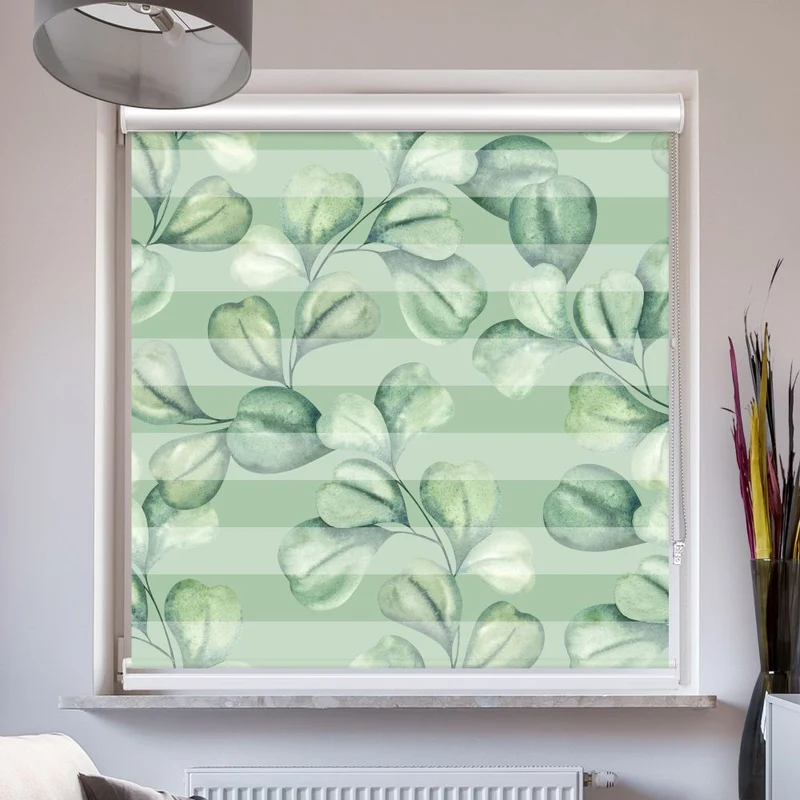 Doppelrollo mit Kassette "Eucalyptus Wasserfarben"