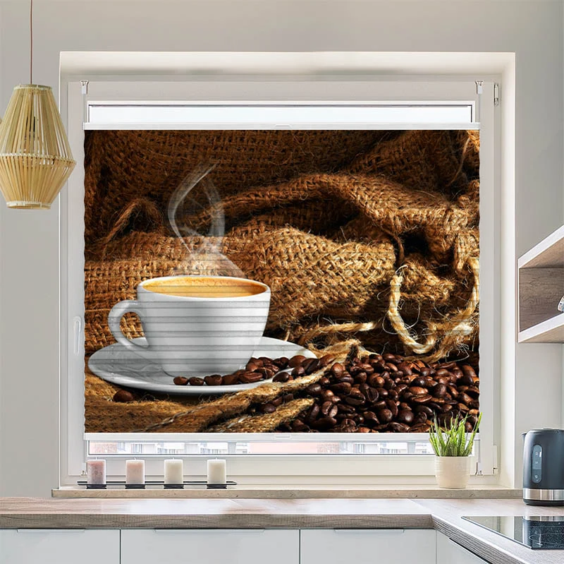 Plissee Motiv "Kaffeetasse Bohnen"