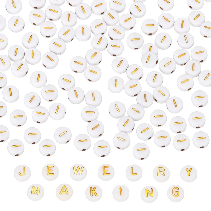 Alphabet Beads, 100 Pcs Gold Letter Beads Acrylic Charms, 4x7mm, Letter I