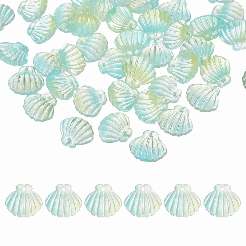 50 Pcs Glass Crystal Bead, Scallop Shape Beads for Jewelry Making, Green/Yellow