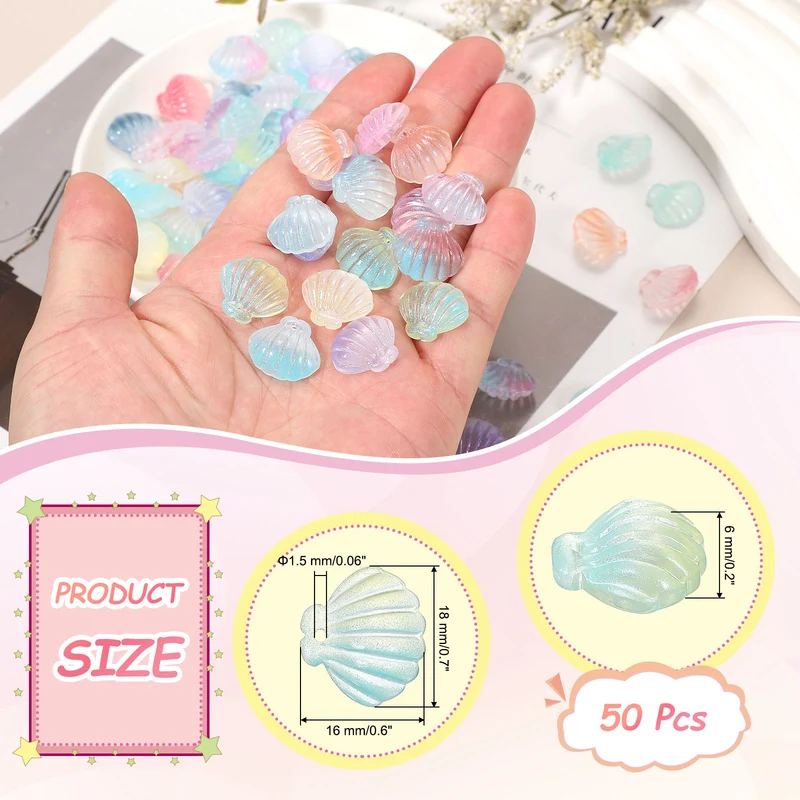 50 Pcs Glass Crystal Bead, Scallop Shape Beads for Jewelry Making, Green/Yellow
